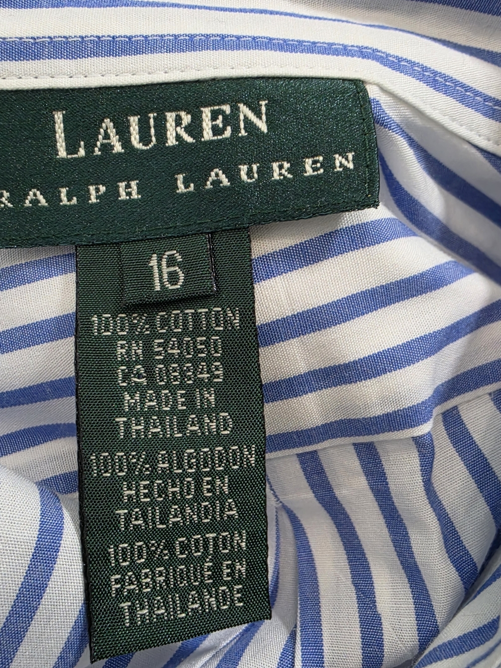Lauren Ralph Lauren Blue White Stripe Crest Cotton Shirt Women's 16 - Picture 5 of 8